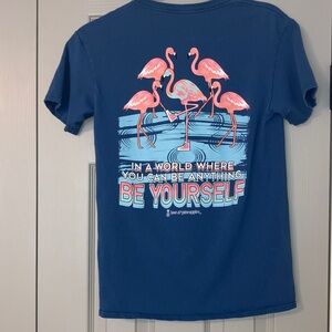 Love & Pineapples Blue Flamingo Graphic Tee - Be Yourself Short Sleeve - SM